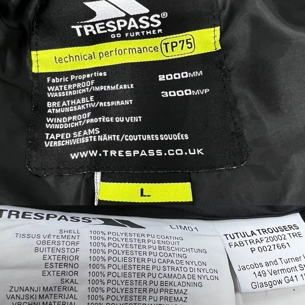 Trespass Technical Performance Waterproof Breathable Hiking Trousers Black L - Picture 8 of 13
